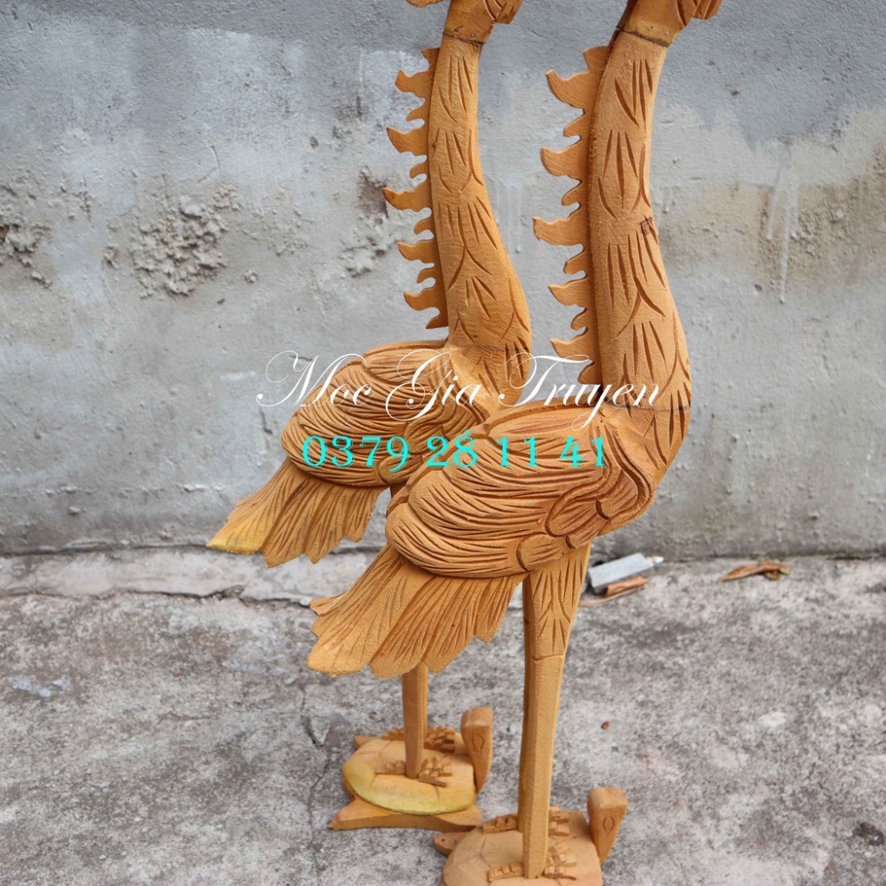 Cặp hạc bàn thờ gia tiên phong thủy gỗ mít lõi