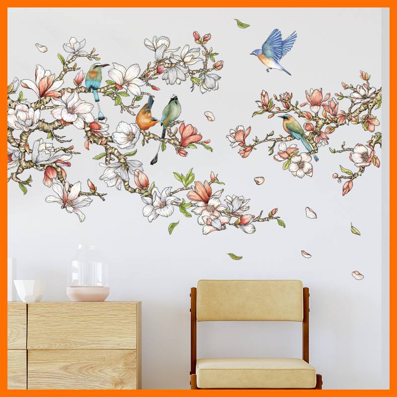 Decal dán tường cành hoa rực rỡ mẫu hàn decor trang trí phòng ngủ, phòng khách