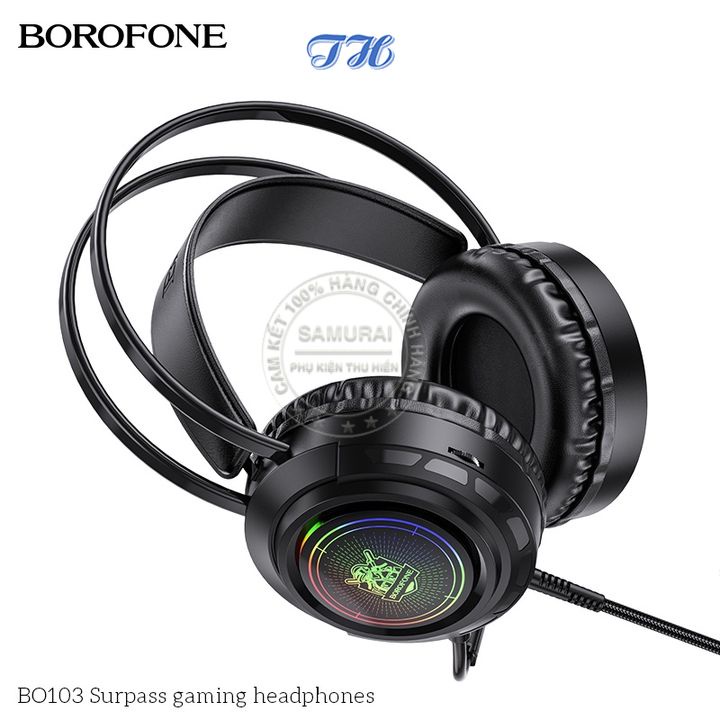 Tai nghe chụp tai có dây cho Game thủ BOROFONE BO103 chống ồn, hiệu ứng LED đẹp mắt, Jack USB và 3.5mm