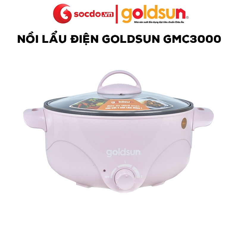 Nồi lẩu điện đa năng Goldsun GMC3000 dung tích 3L, công suất 900W - Nồi lấu điện điều chỉnh nhiệt độ, vung kính chịu lực