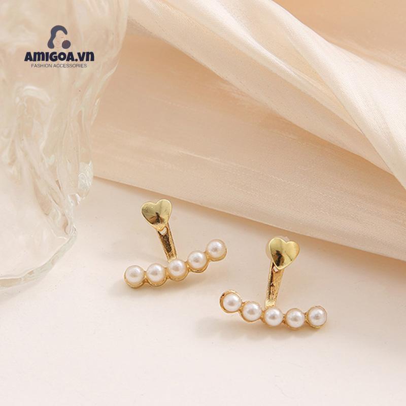 ✨✨Khuyên Tai Treo Cong Đính Ngọc Trai Hình Trái Tim Thời Trang Sáng Tạo Cho Nữ