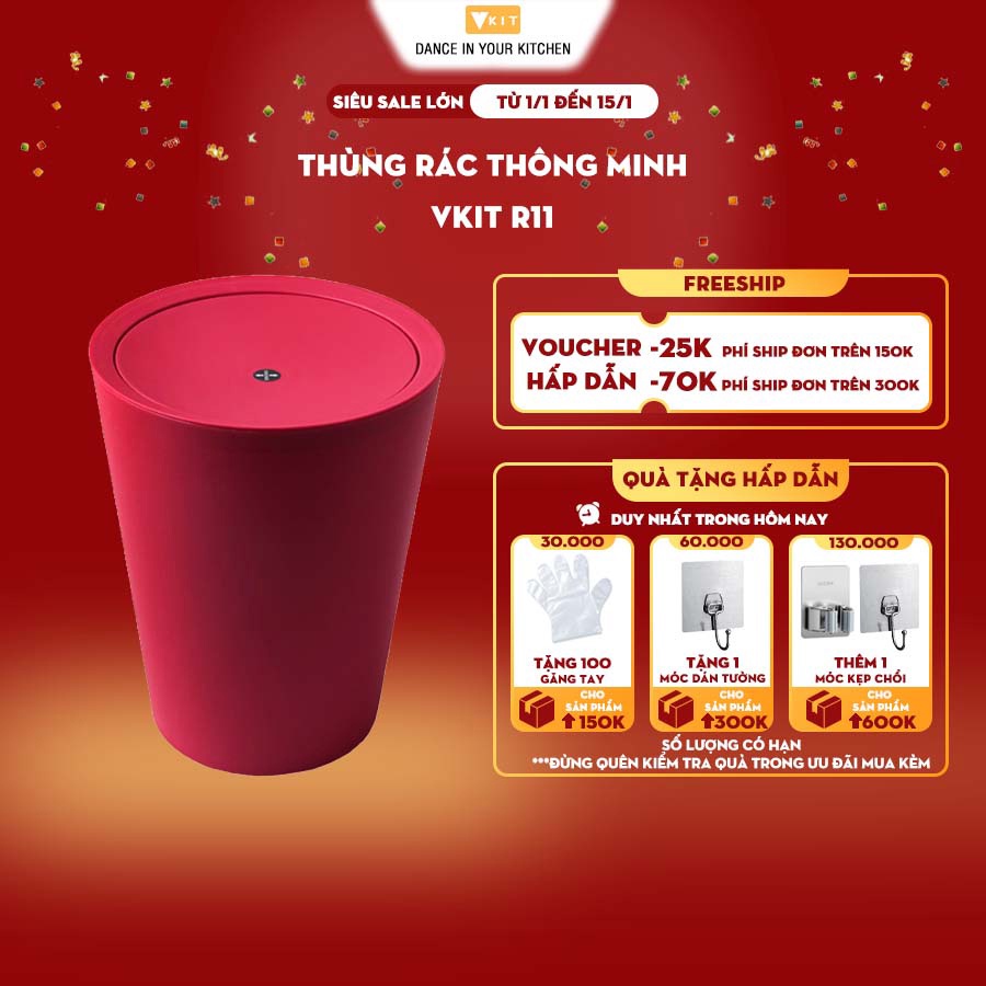 Thùng rác nhựa nắp lật mini 10L VKIT xoay 360 độ - thùng rác nắp lật dung tích 10L- R11