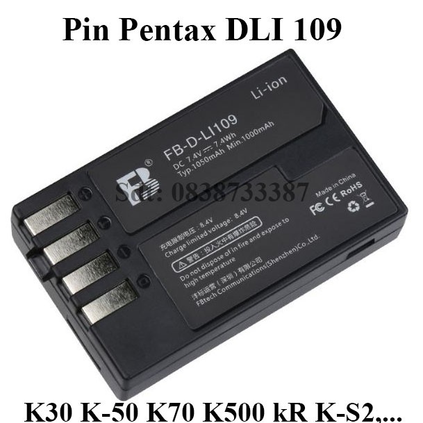 Pin D-LI109 cho máy ảnh pentax K50 DLI109 K30 K-50 K70 K500 kR K-S2