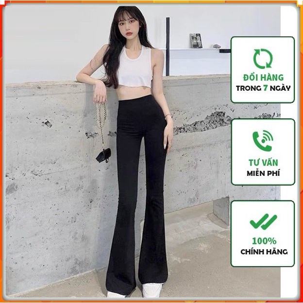 quần ống loe nữ cạp cao dáng dài legging, quần nữ ôm vải mềm lưng chun cá tính