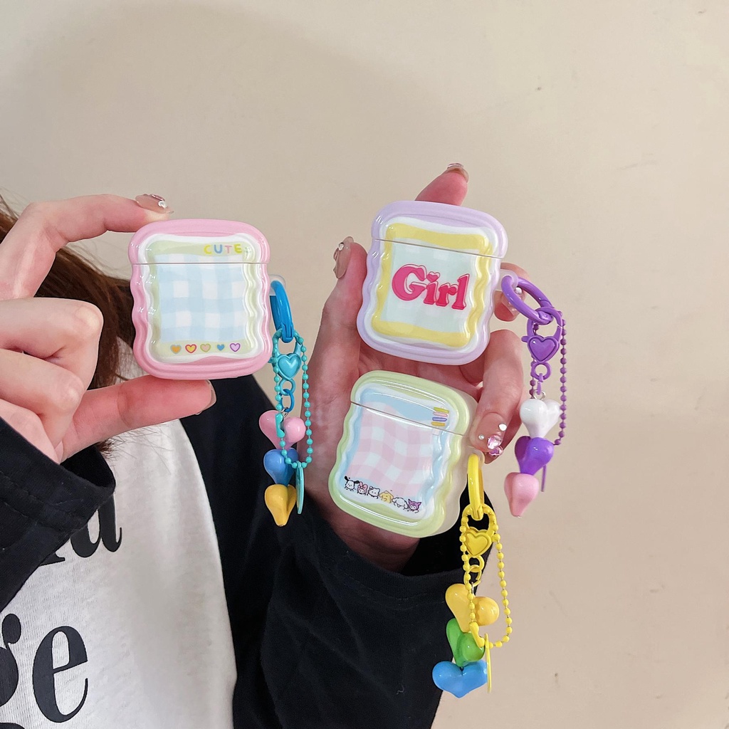 Vỏ Bảo Vệ Hộp Sạc Tai nghe không dây AirPods Pro 1 / 2 3 2021 gen3 Bằng Silicon Màu Kẹo Họa Tiết Kẻ Sọc Dễ Thương Kèm Dây Đeo Sợi Xích Thời Trang