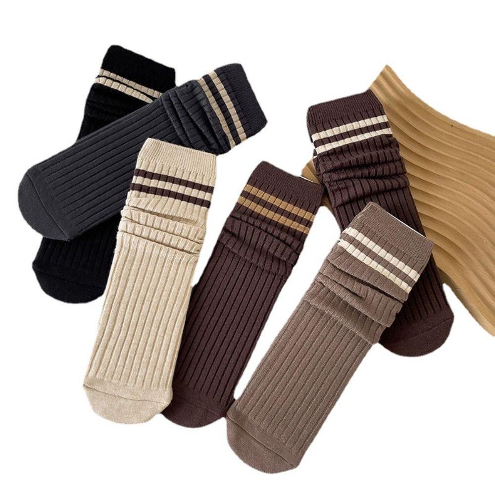 Vớ Cotton Phối Len Cashmere Họa Tiết Kẻ Sọc Màu Trà Sữa Phong Cách Hàn Quốc Dễ Thương