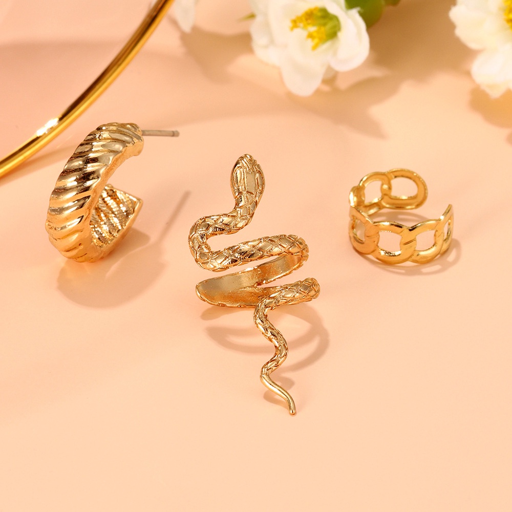 Set 3 Khuyên Kẹp Vành Tai Hình Rắn Phong Cách Vintage Thời Trang Cho Nữ