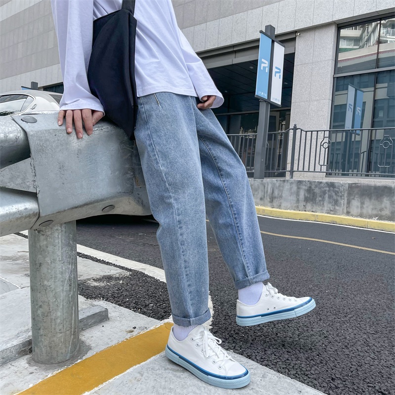 Quần jean baggy xanh nam, nữ ống rộng , không phai màu-A06