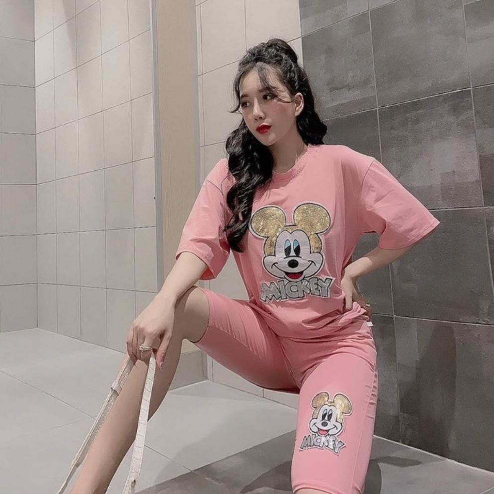 Đồ bộ nữ Đồ bộ nữ Mickey MIC002 quần ngố lửng chất cotton 100% co dãn đanh mịn DBN228