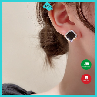 [87]Bông Tai Nữ ❤️KHÔNG GÂY DỊ ỨNG❤️ Bông Tai Vuông Đính Đá Size 8mm - Khuyên Tai Chuôi Bạc S925