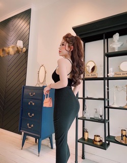 đầm body hai dây chéo lưng