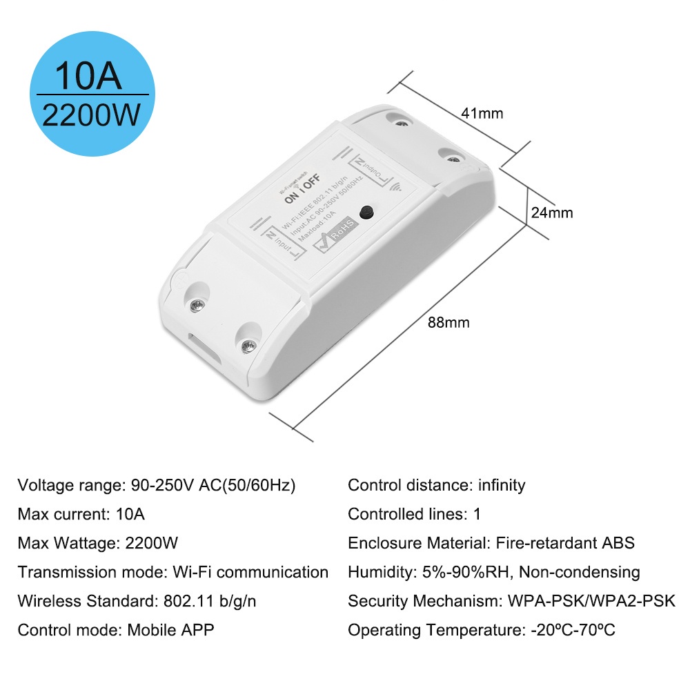 Tuya WiFi Smart Switch 10A/2200W Wireless Remote Switch Timer APP Control Smart Home for Amazon Alexa Google Home best3665