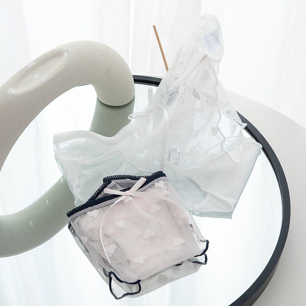 OCEANMAP Quần Lót Cotton Phối Lưới Thoáng Khí Đính Nơ Xinh Xắn Cho Nữ