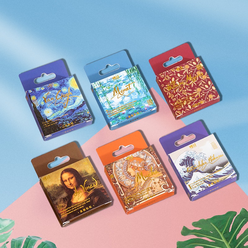 Hộp 45 miếng dán trang trí hình tranh sơn dầu cổ điển