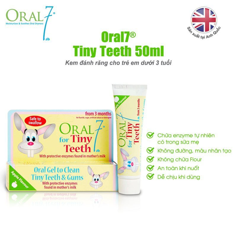 Kem đánh răng cao cấp dành cho bé dưới 3 tuổi Oral7 Tiny Teeth hương táo mật ong an toàn cho bé