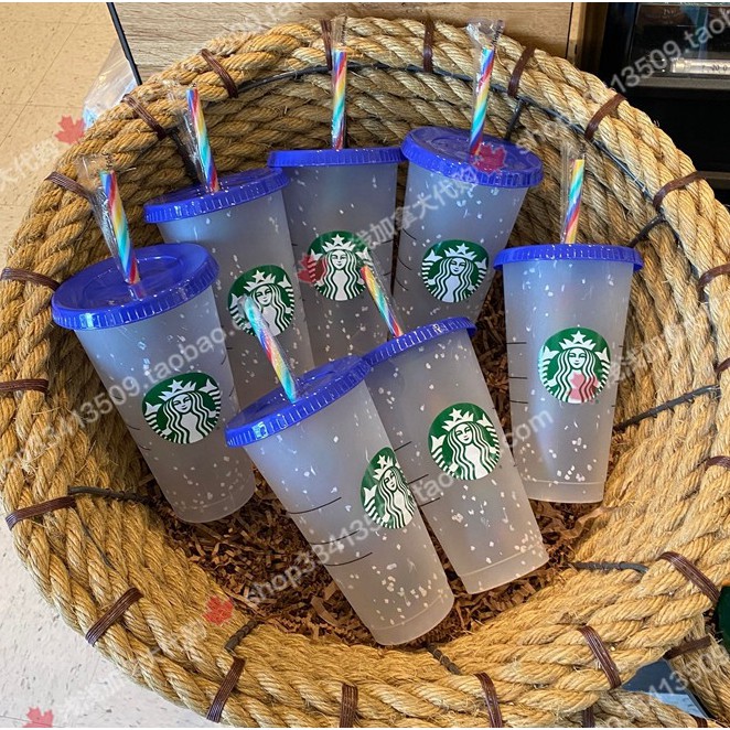 Ly nhựa 24oz / 710ml  Starbucks có thể đổi màu và tái sử dụng kèm nắp đậy và ống hút