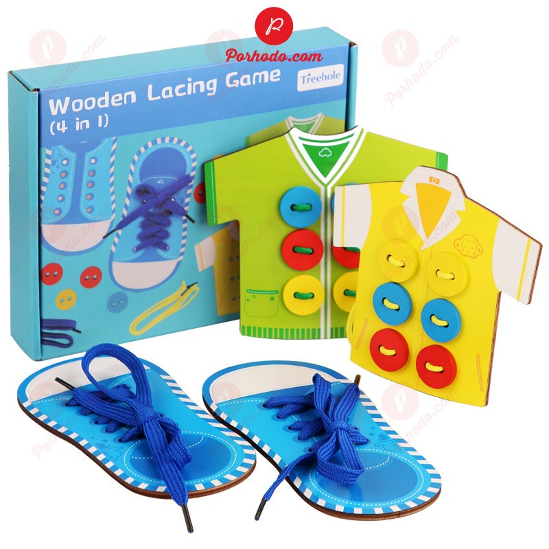 Đồ chơi tập buộc dây giày + xâu cúc áo chuẩn montessori KB216089, Đồ chơi thông minh giáo dục