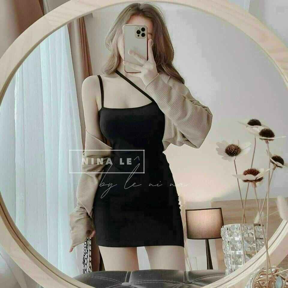 Đầm body hở lưng 2 dây, đầm dự tiệc cưới phong cách sexy cực đẹp, tôn dáng cực chuẩn, kèm khoác ngoài thun gân