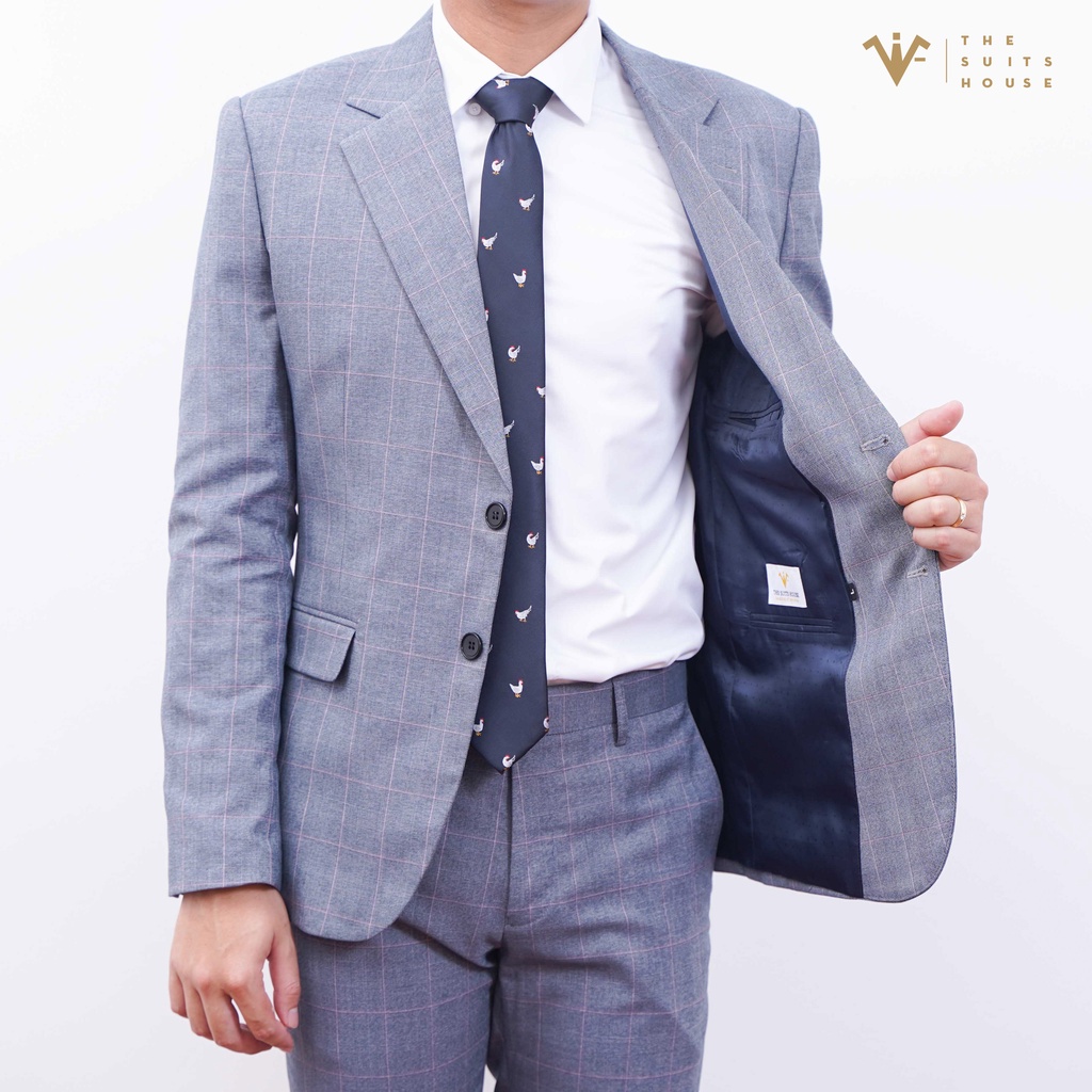 Vest nam xám kẻ ô The Suits House áo suits blazer quần âu, form ôm, dáng đẹp sartorial, vải WOOL VSAB003