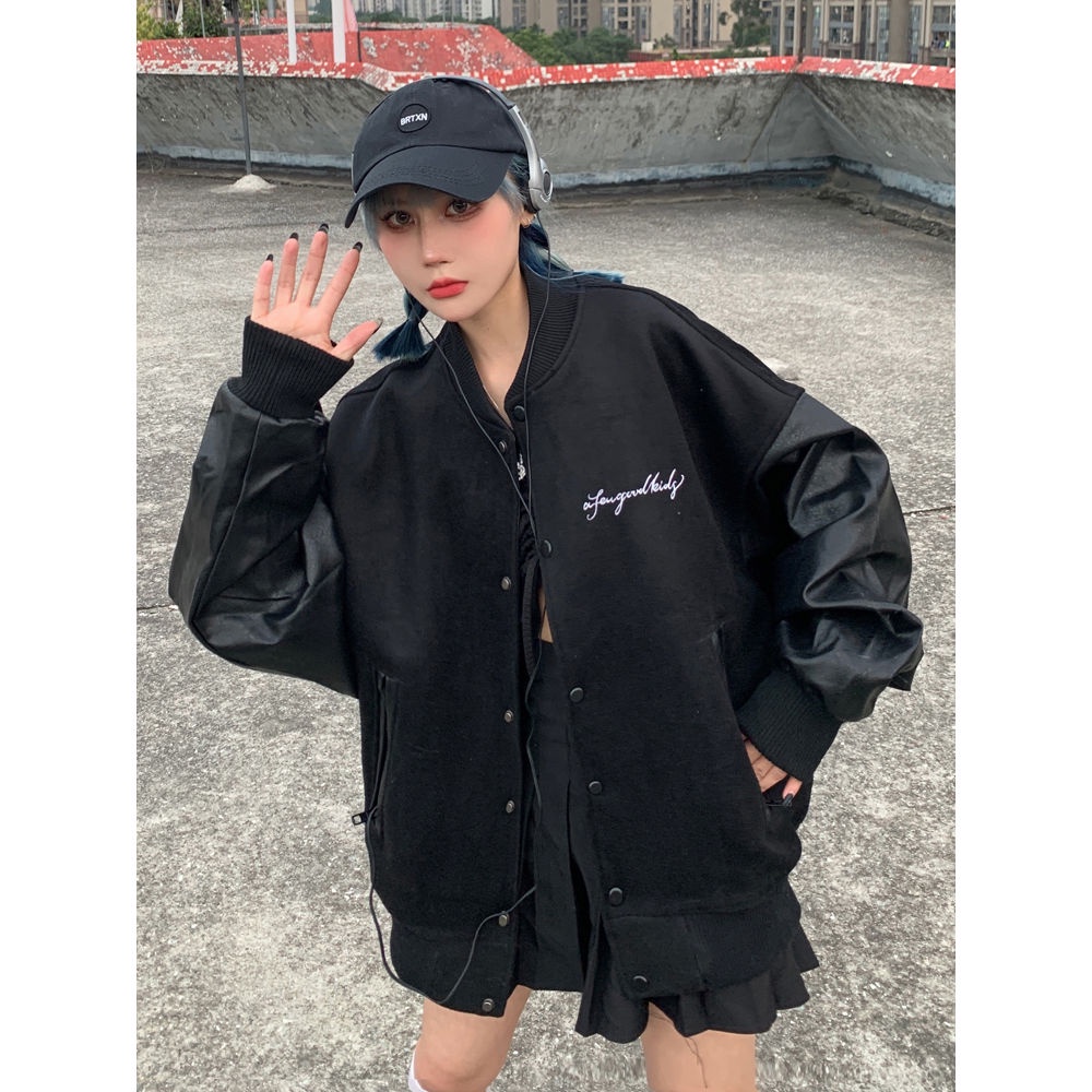 Áo khoác bomber da bóng chày dài tay thời trang nam nữ