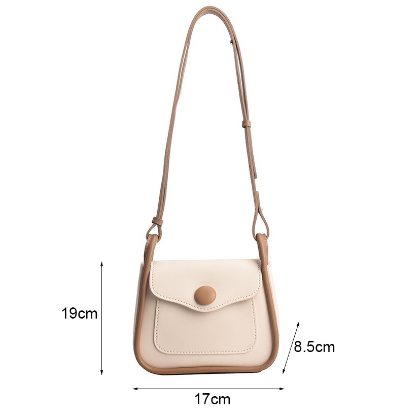 Túi đeo chéo nữ mini hộp da nắp khuy bấm mềm phối màu thời thượng