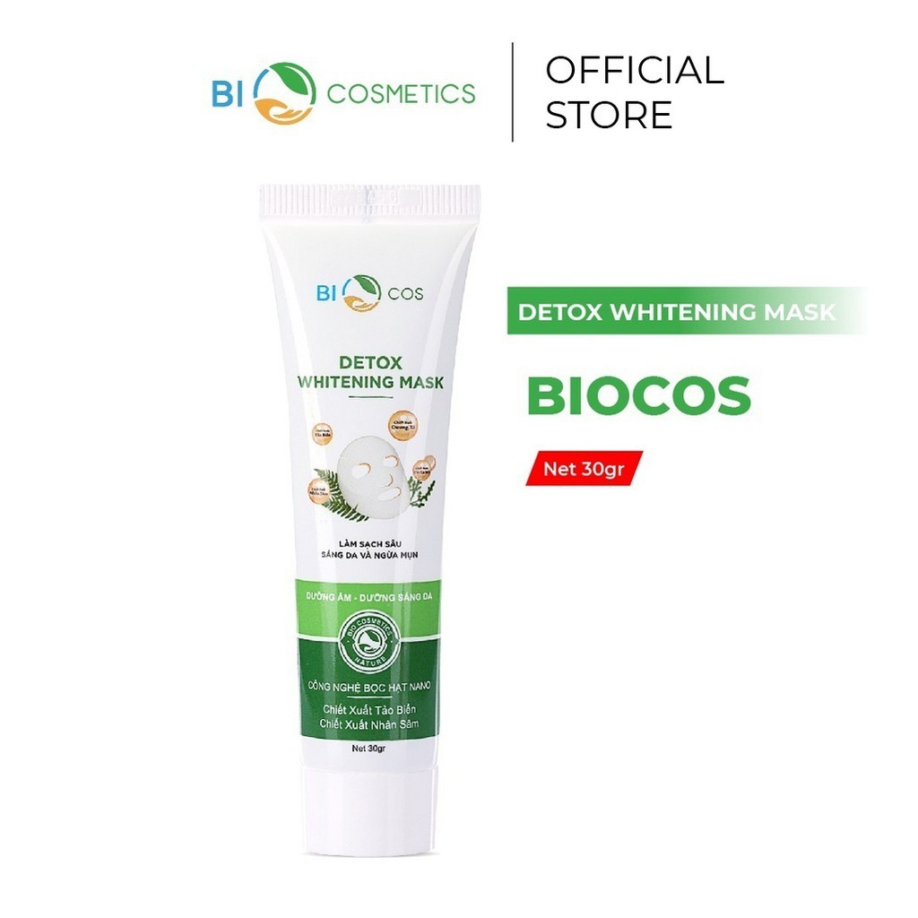 Mặt Nạ Thải Độc BioCos Detox Whitening Mask 30g - Sạch Da, Sáng Da, Ngừa Mụn, Kích Thích Sản Sinh Collagen và Elastin