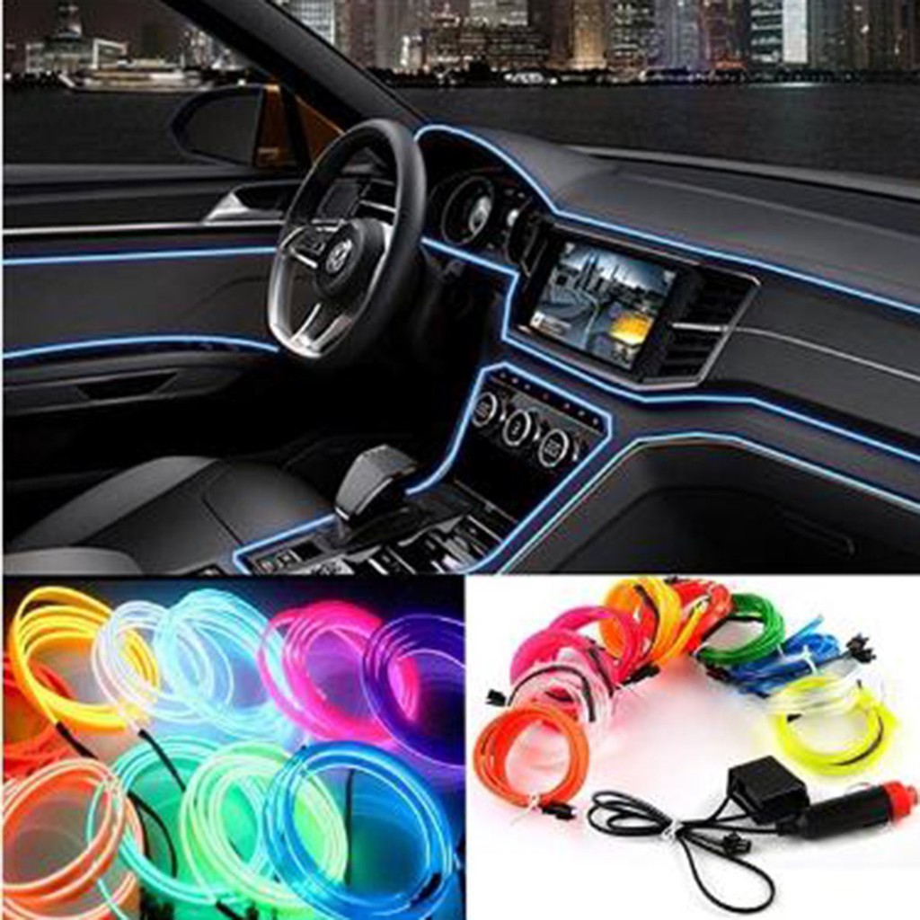 ✗✺CZ 3M Car Interior Light Strip 12V LED Cold lights Flexible Neon Auto