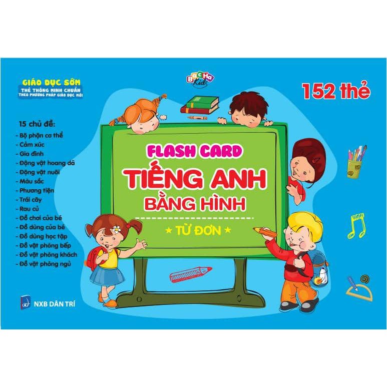 Flash card dạy trẻ thông minh sớm - Thẻ tiếng anh bằng hình cho bé ( Từ đơn, bìa cứng khổ A5 với 152 thẻ và 15 chủ đề)