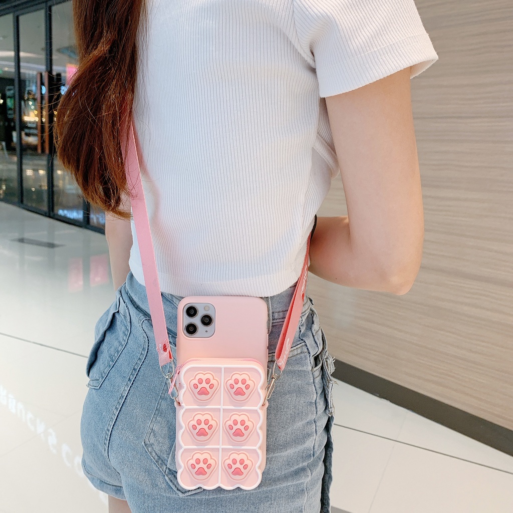 Ốp điện thoại mềm dạng ví họa tiết chân mèo 3d có khóa kéo cho Iphone 13 11 Pro Max 5 5s 6 6s 7 8 Plus X Xs Max Xr 12 Mini