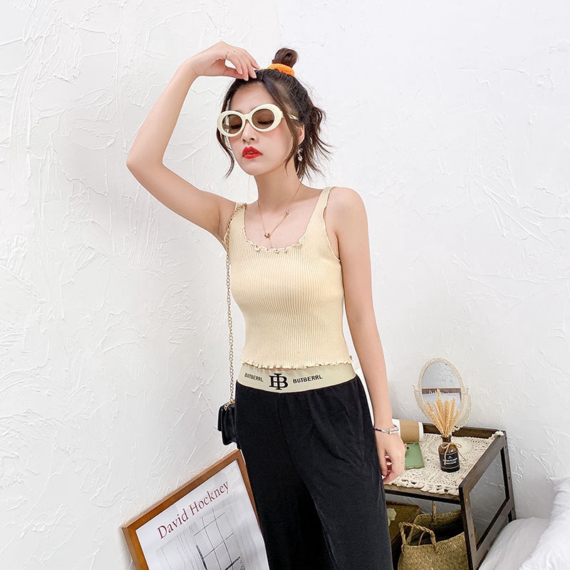 Áo Croptop Sát Nách Viền Gợn Sóng Quyến Rũ Cho Nữ