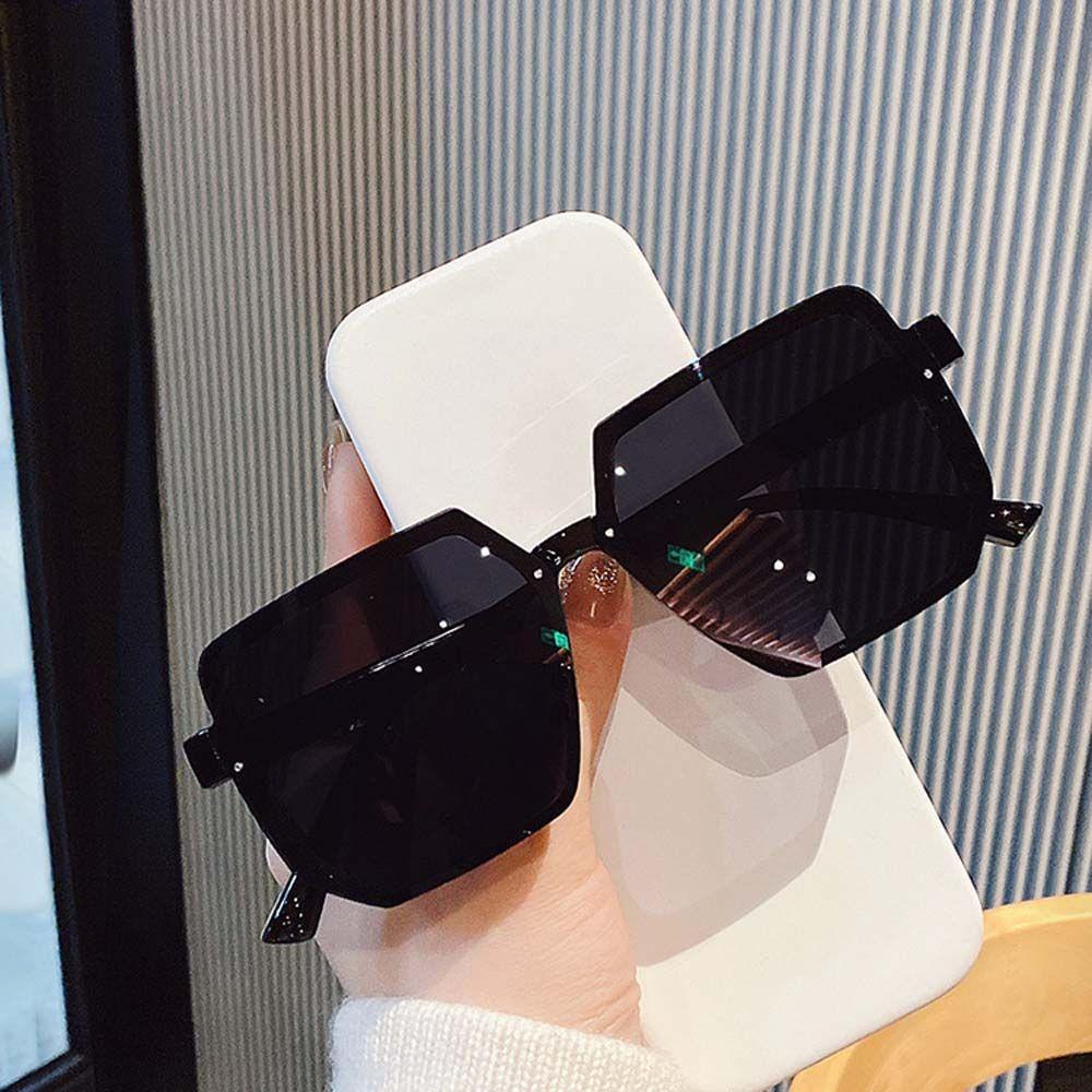 QQMALL Kính Mát Gọng Lớn Tròng Đa Giác Chống Tia UV Chống Phản Quang Phong Cách Retro Hàn Quốc