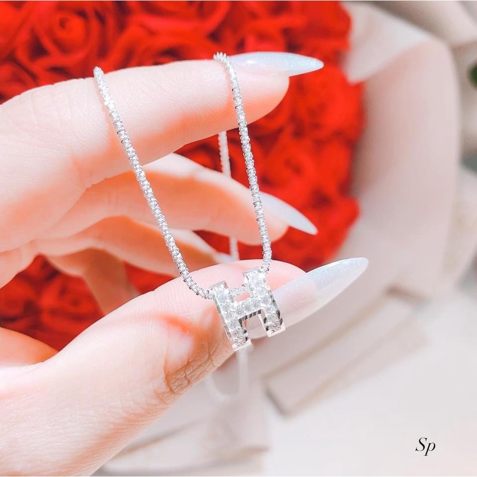 Dây chuyền nữ bạc Ý, dây xù mặt chữ H đính đá sang chảnh - Kho sỉ bạc Nhất Linh