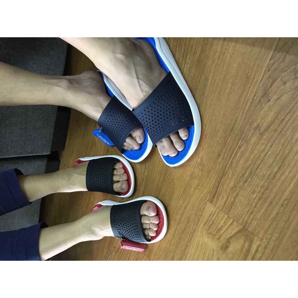 dép lê cross màu hồng quai xanh navy, dép cross nam nữ LTRLE05