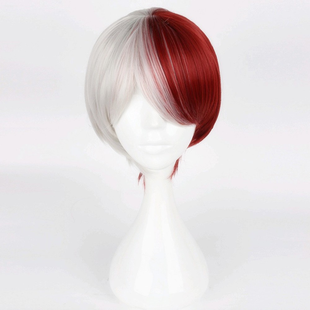 ALLGOODS Unisex My Hero Academia Wig White And Red Full Wigs Boku No Hero Academia Cosplay Wig Synthetic Hair Anime Costume Todoroki Shoto Heat Resistant Short with Bangs/Multicolor