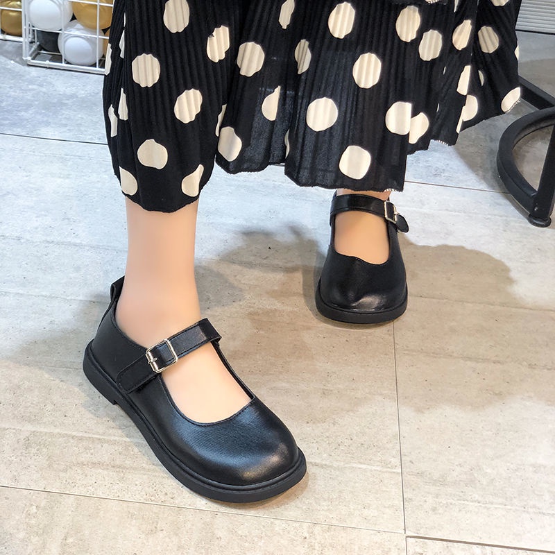 Giày marry Jane nữ da nhám 3 màu đen, trắng và nâu cài quai vuông