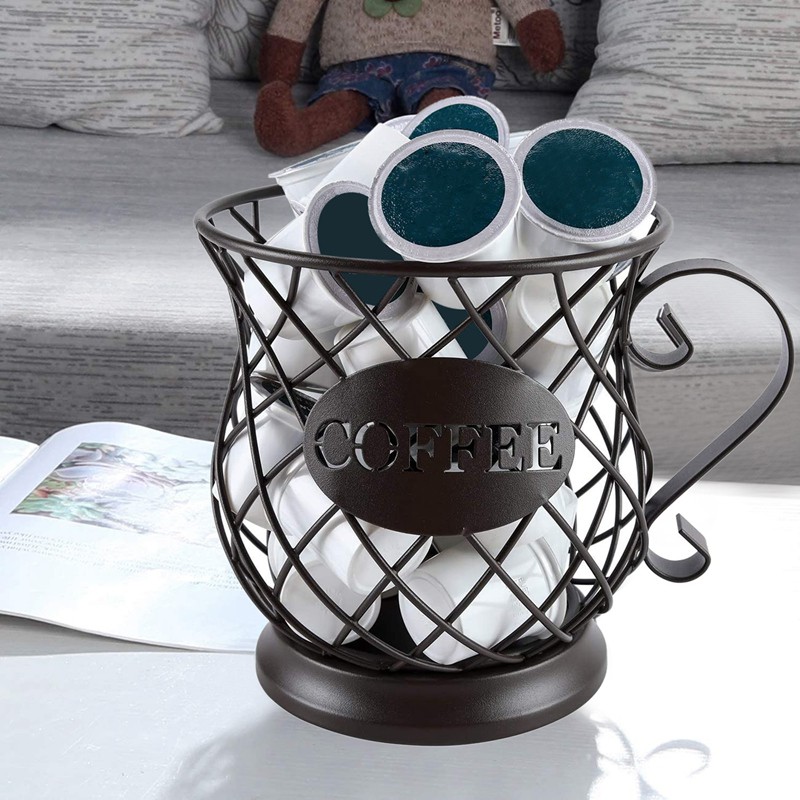 European Coffee Pod Organizer Holder Espresso K Cups Storage Basket Capsule Stand - Frosted Brown