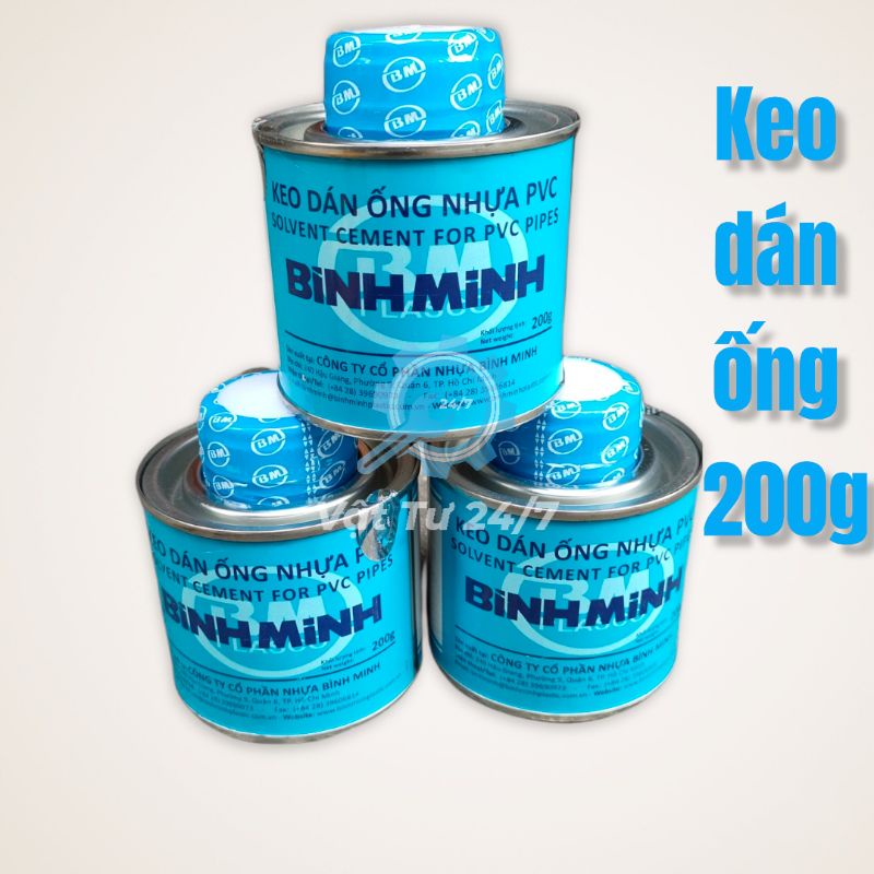 Keo dán ống nước nhựa PVC Bình Minh có kèm cọ quét keo trên nắp lon 200g