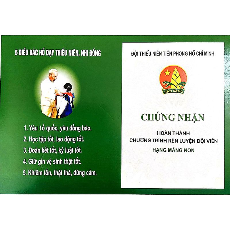 Giấy chứng nhận hoàn thành chương trình rèn luyện đội viên hạng Măng Non [  số lượng 100 tờ ]