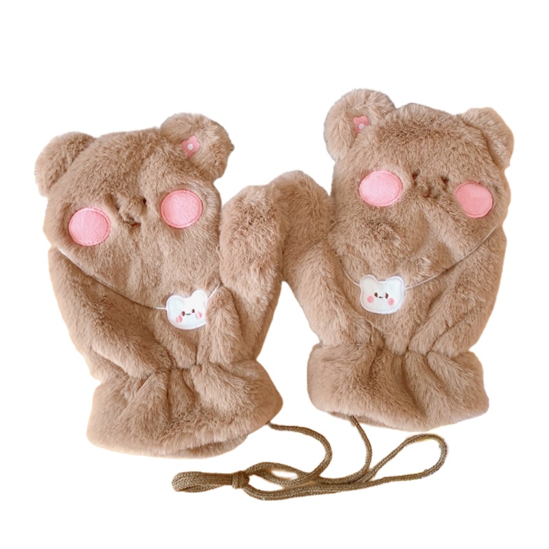 Găng Tay Lông Xù Họa Tiết Gấu Dễ Thương Dành Cho Nữ