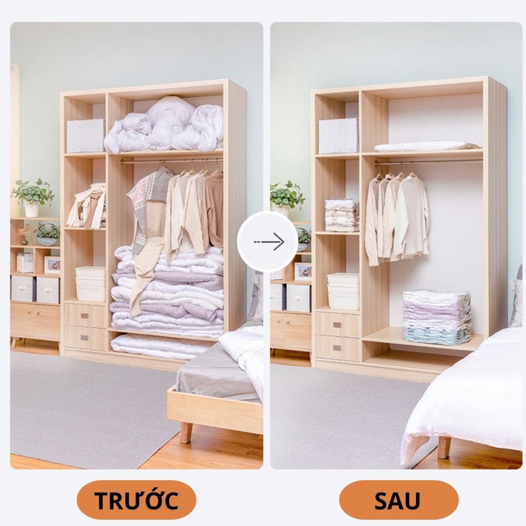 Túi Đựng Quần Áo Hút Chân Không Bằng Tay,Túi Zip Hút Chân Không Đựng Quần Áo Chăn Mền Gối Thông Minh
