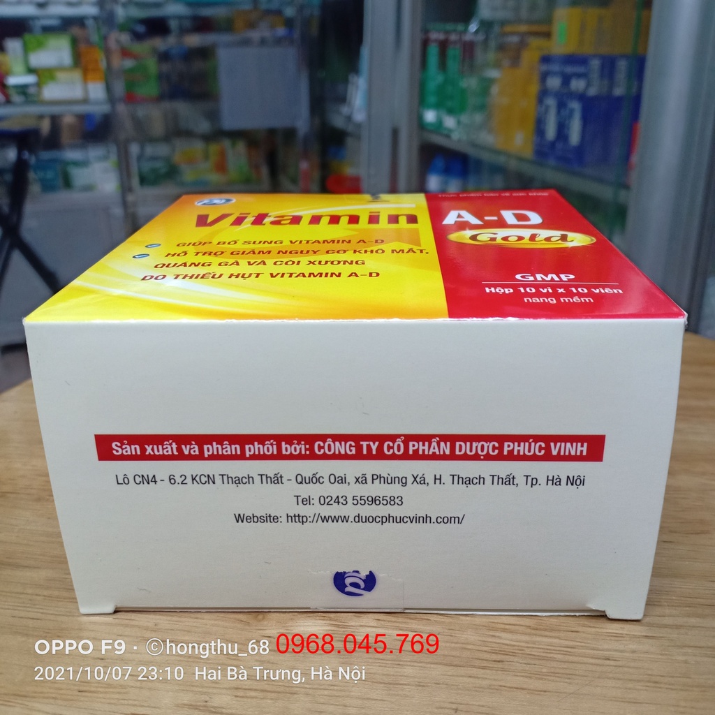 Vitamin A-D Gold Phúc Vinh - Giúp giảm nguy cơ khô mắt, quáng gà, còi xương hộp 100 viên
