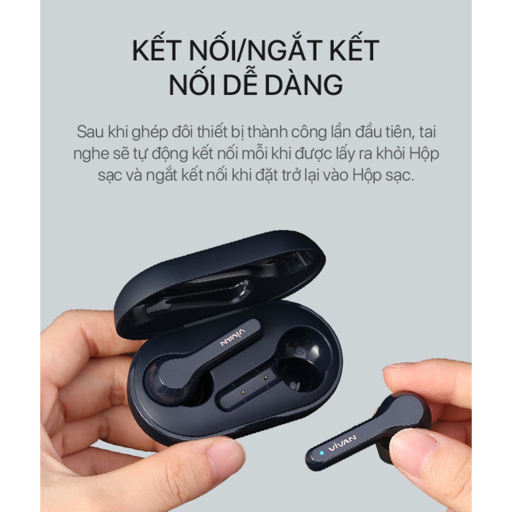 Tai Nghe Không Dây Bluetooth 5.0 VIVAN T200 True Wireless Chống Nước IPX4 Cảm Ứng Thông Minh Playtime Đến 22H Chính Hãng