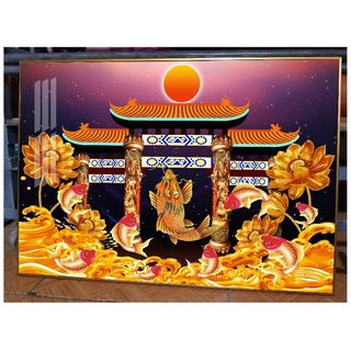 Khung tranh tráng gương cá chép hóa rồng, cá chép vượt vũ môn , nhận làm tranh khổ lớn cho khách
