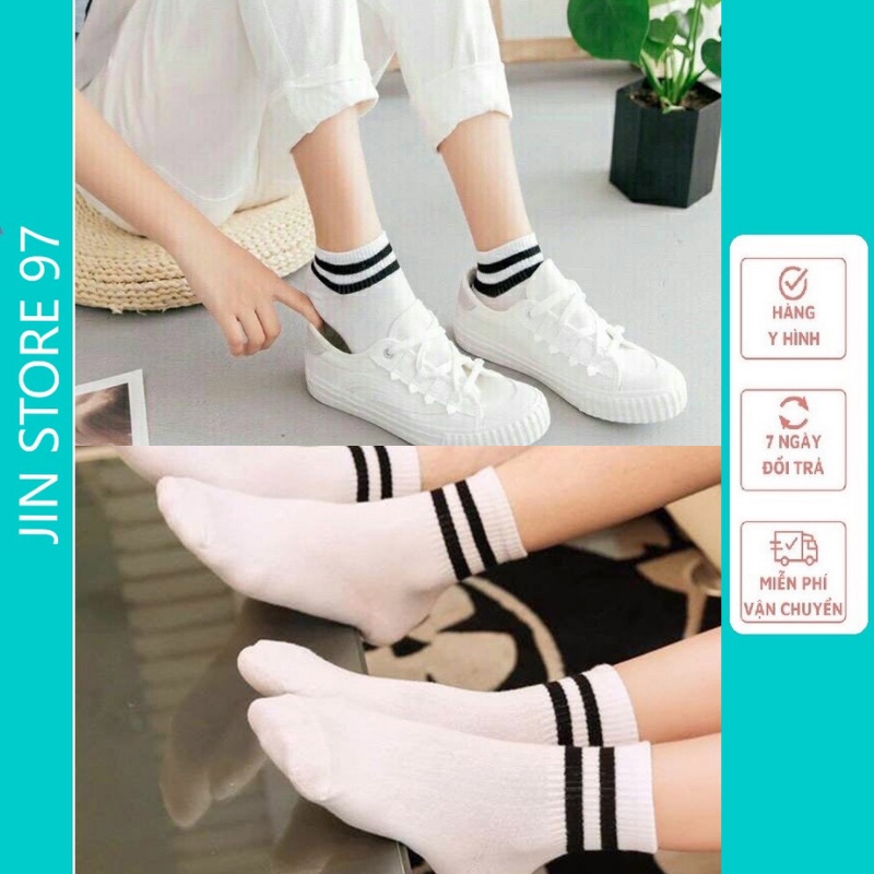Tất nữ sọc kẻ thời trang hàn quốc giá rẻ 2 màu đen trắng