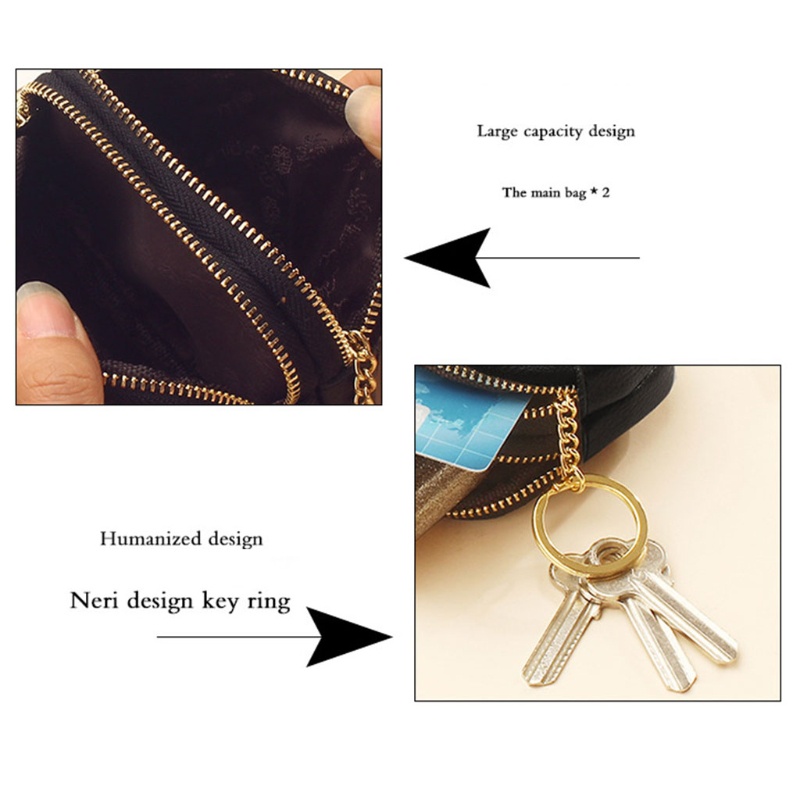 Ví Da Nhỏ Đựng Tiền Xu Hai Ngăn Có Khóa Kéo Thêu Họa Tiết Kim Cương Cho Nữ Giá Đỡ