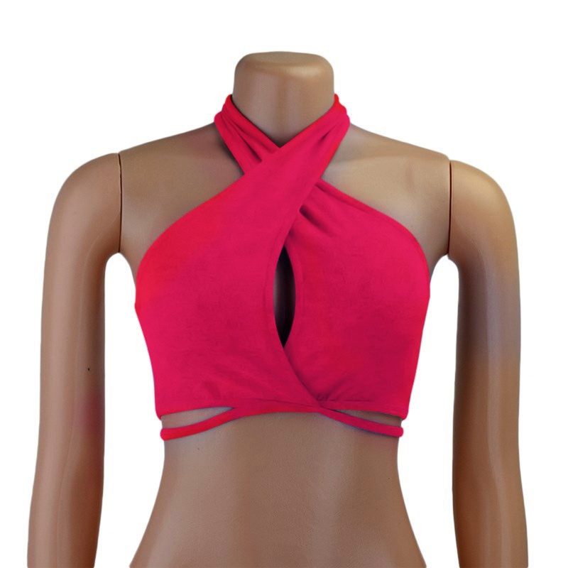 Xiangbao Áo Crop Top Hai Dây Chéo Lưng Màu Trơn Gợi Cảm Cho Nữ