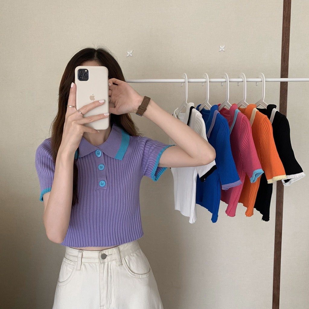 Áo Sweater Dệt Kim Cổ Polo Màu Sắc Đơn Giản Phong Cách Hàn Quốc Size 38-55kg | BigBuy360 - bigbuy360.vn