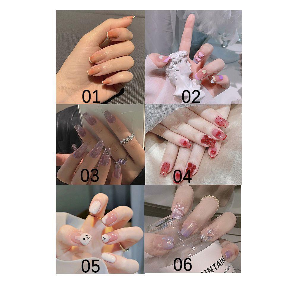 Hộp 24 Móng Tay Giả Ngắn / Tròn / Vuông Che Phủ Toàn Diện