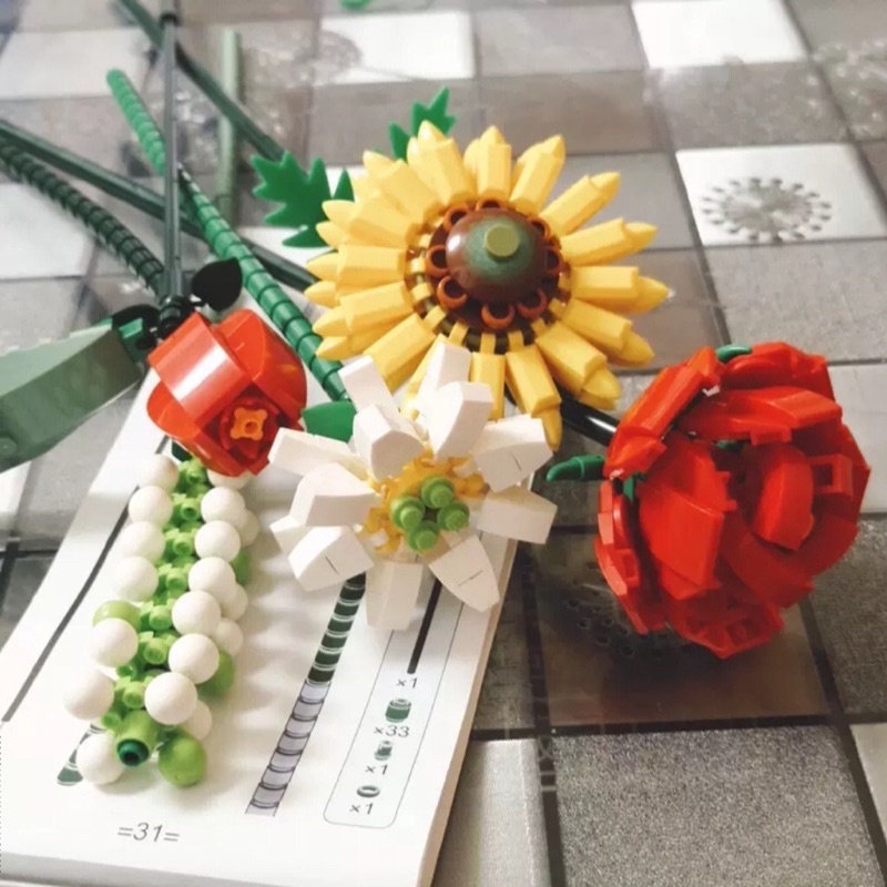 Bộ sản phẩm đồ chơi lắp ráp bó hoa nhiều loài hoa, mô hình bó hoa