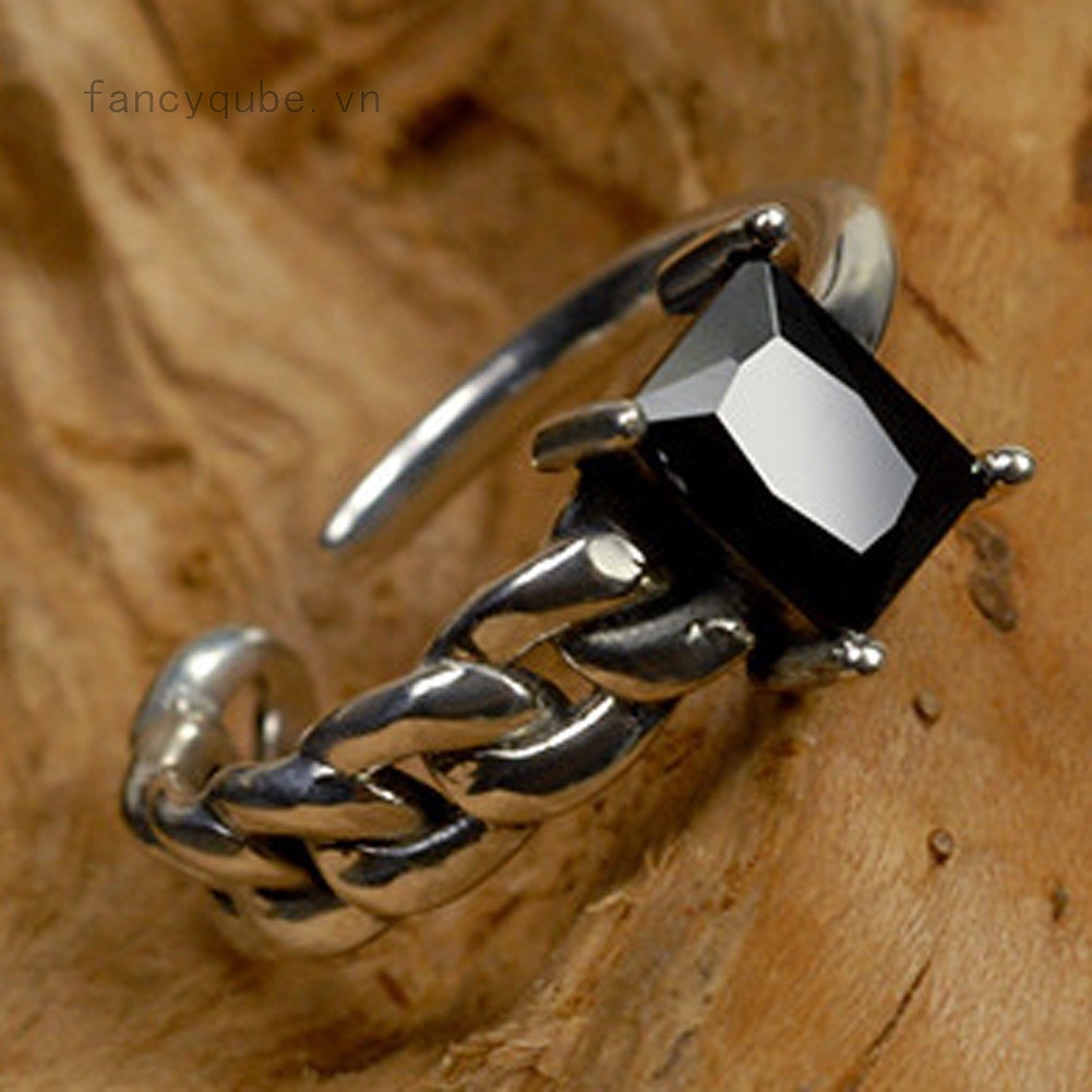 Nhẫn mạ bạc 925 đính đá mã não màu đen thời trang cá tính